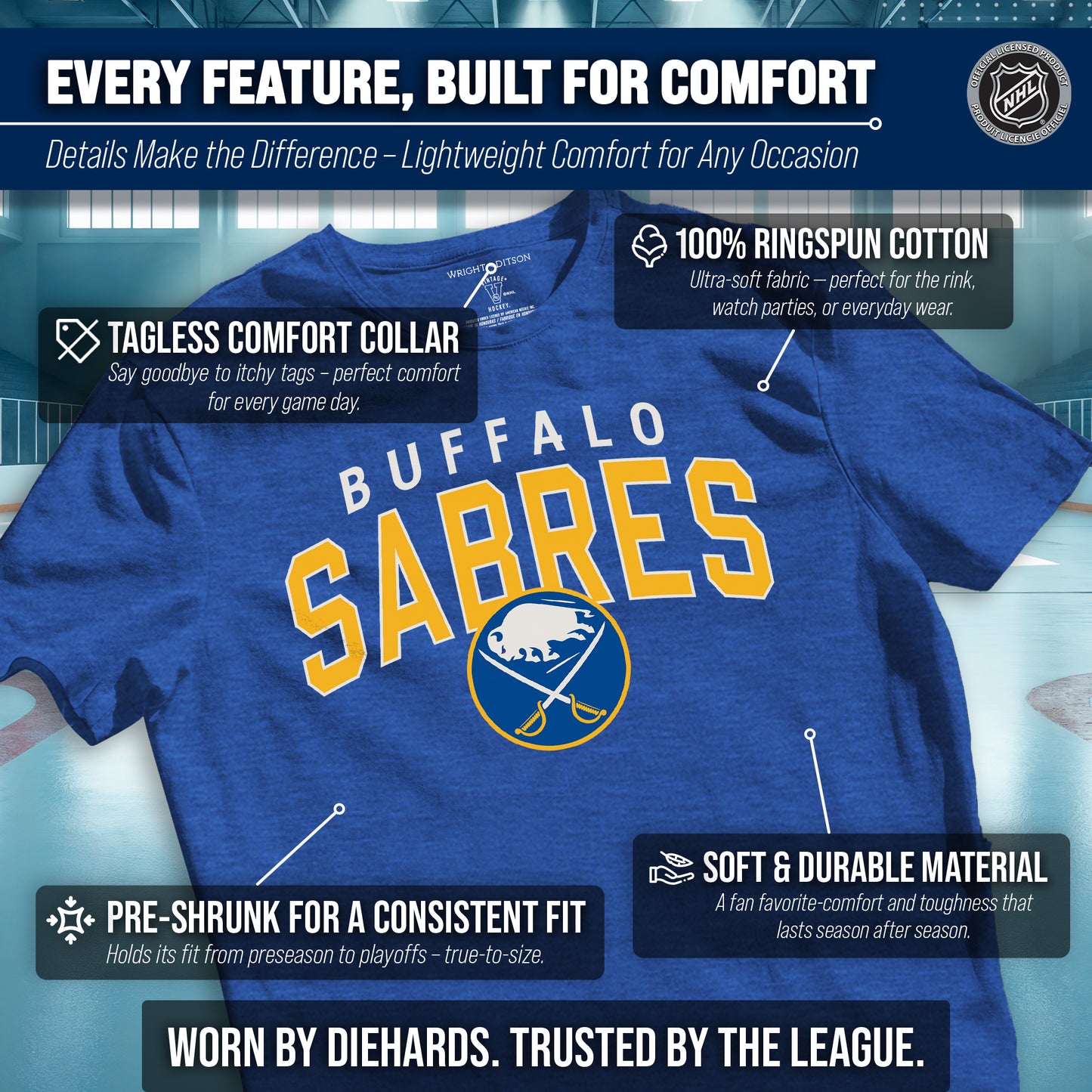 Buffalo Sabres NHL Adult Powerplay Heathered Unisex T-Shirt - Royal