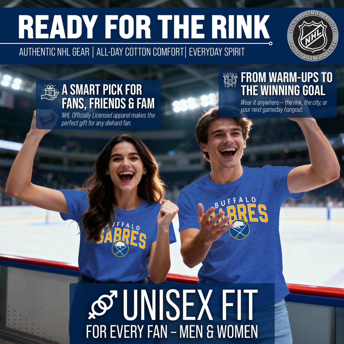 Buffalo Sabres NHL Adult Powerplay Heathered Unisex T-Shirt - Royal
