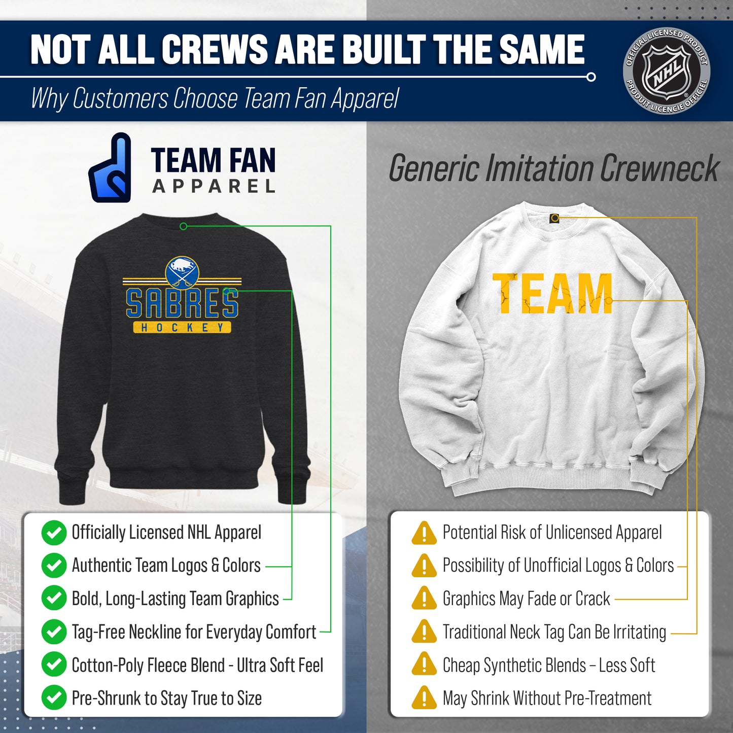 Buffalo Sabres NHL Charcoal True Fan Crewneck Sweatshirt - Charcoal