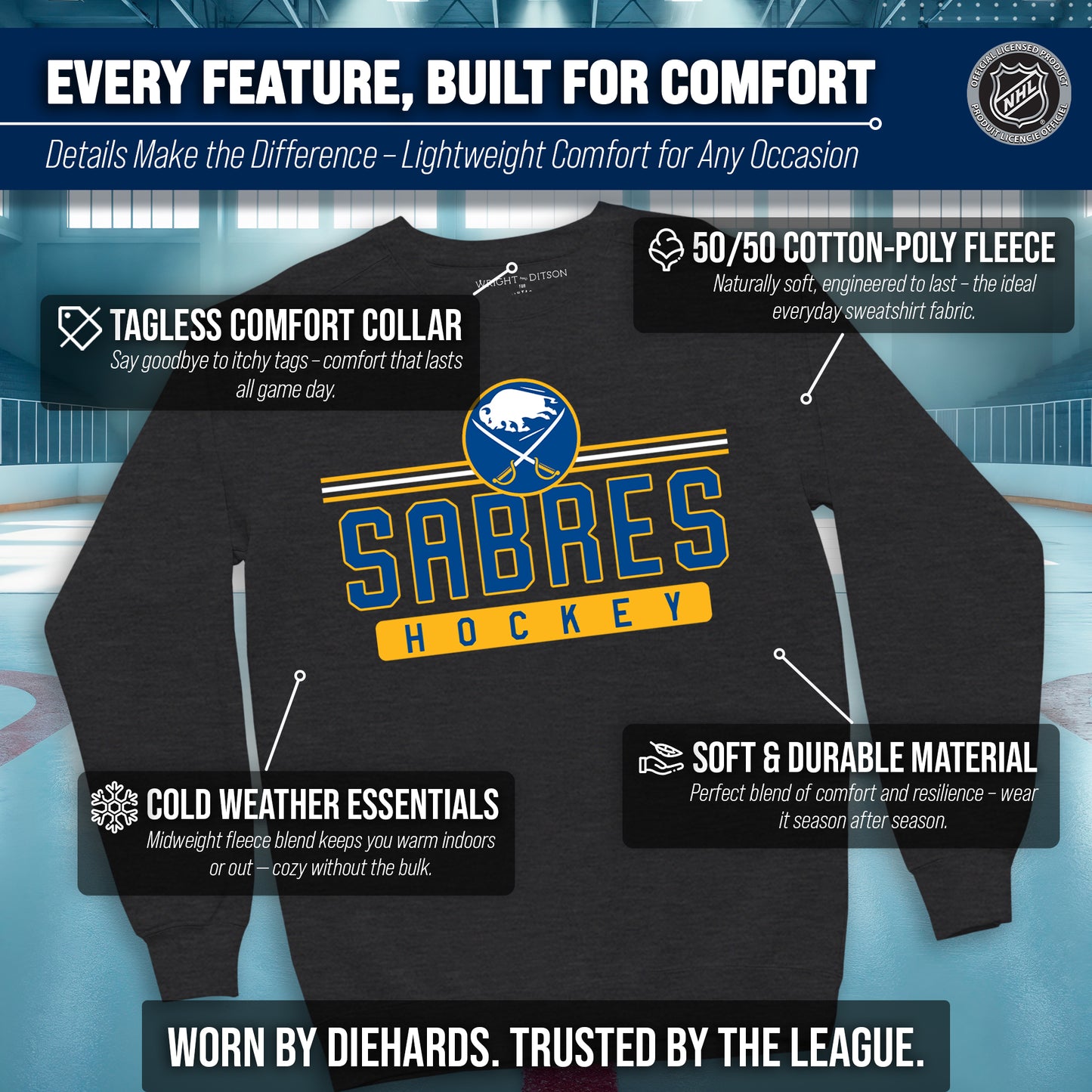 Buffalo Sabres NHL Charcoal True Fan Crewneck Sweatshirt - Charcoal
