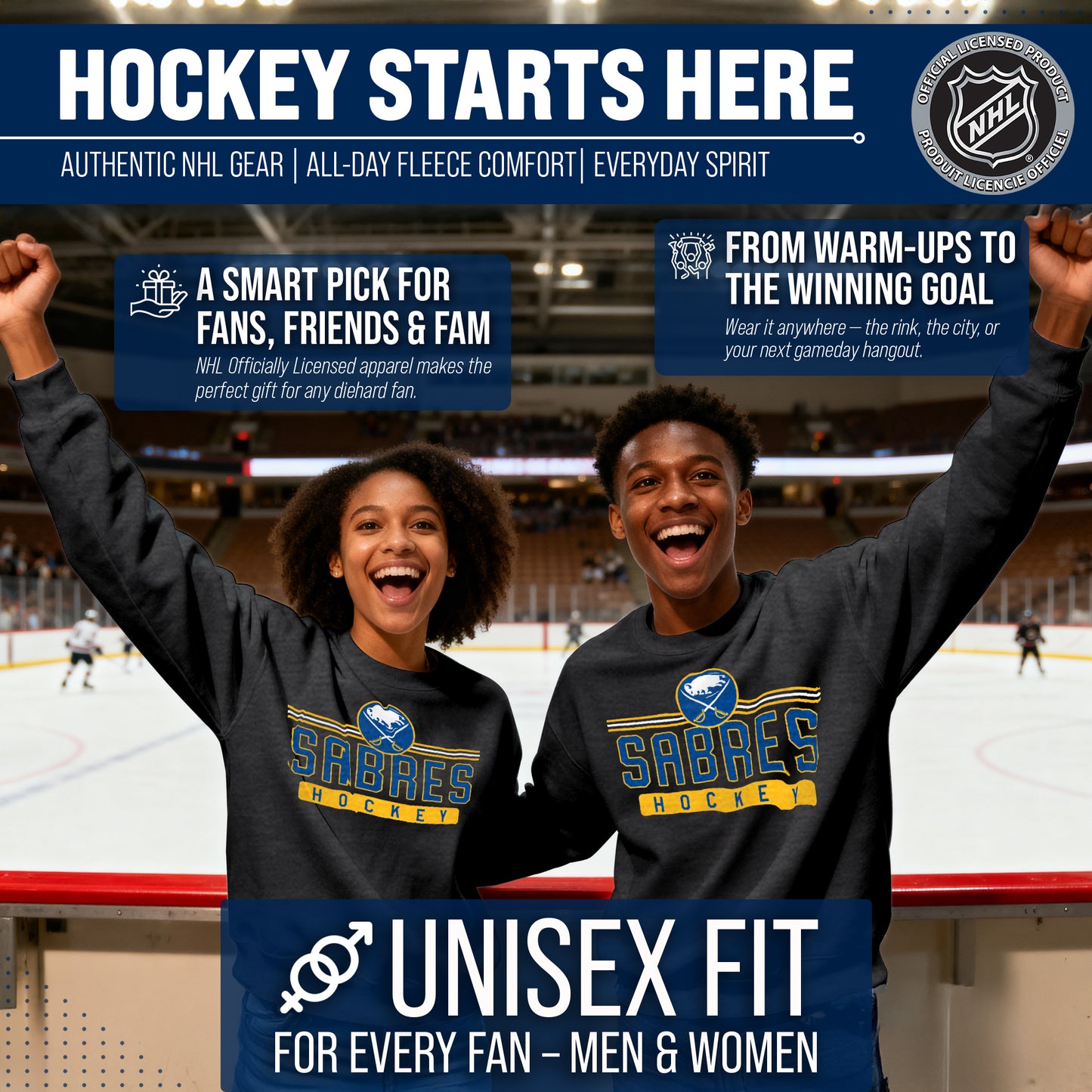 Buffalo Sabres NHL Charcoal True Fan Crewneck Sweatshirt - Charcoal