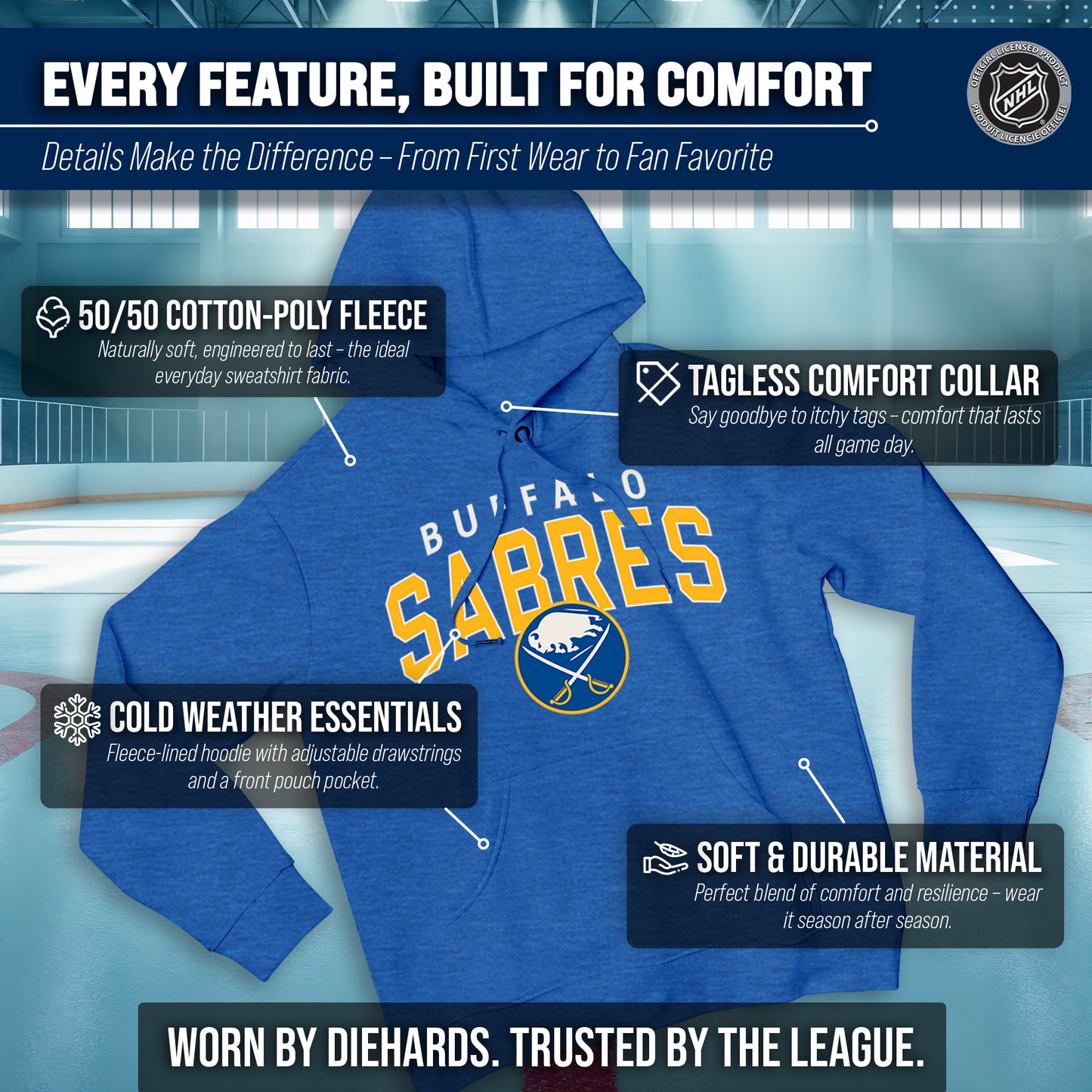 Buffalo Sabres NHL Adult Unisex Powerplay Hooded Sweatshirt - Royal