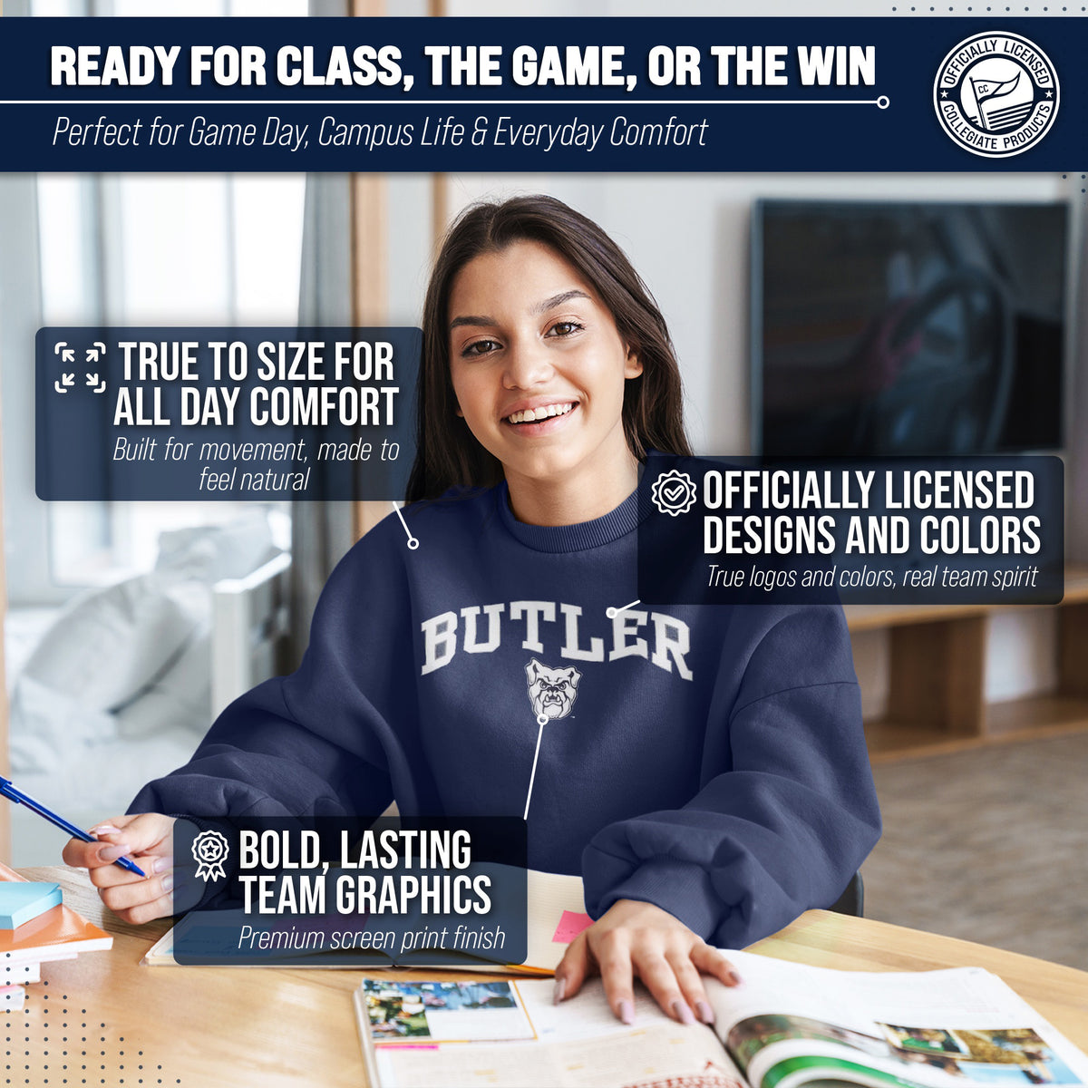 Butler Bulldogs Adult Arch & Logo Soft Style Gameday Crewneck Sweatshirt - Navy