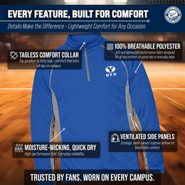 BYU Cougars Mens NCAA Campus Classic Long Sleeve 1/4 Zip Windshirt - Royal