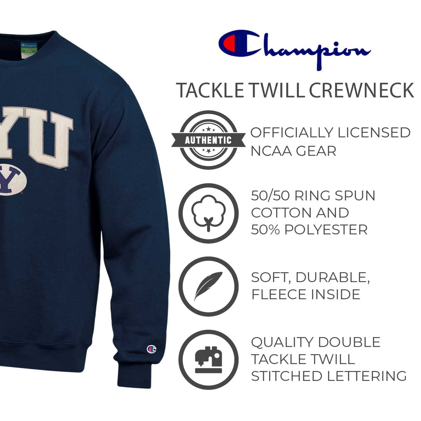 BYU Cougars Adult Tackle Twill Crewneck - Navy