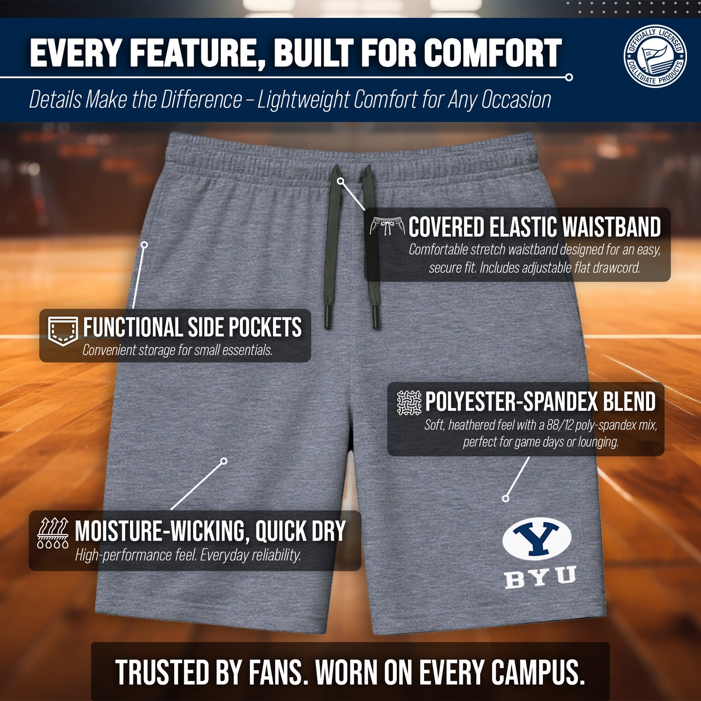 BYU Cougars NCAA Men’s University Athletic Performance Shorts - Navy Heather
