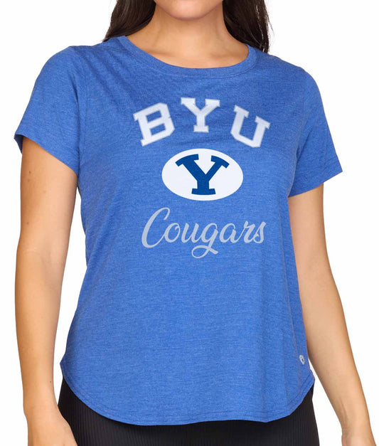 BYU Cougars NCAA Womens Tag-Less Ultra Soft Tailgate T-Shirt - Royal Heather