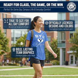 BYU Cougars NCAA Womens Tag-Less Ultra Soft Tailgate T-Shirt - Royal Heather