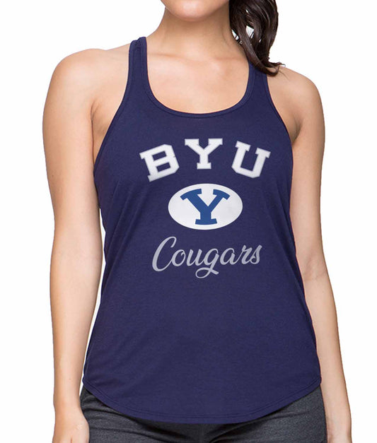 BYU Cougars NCAA Womens Tag-Less Ultra Soft Tailgate Tank Top - Navy Heather