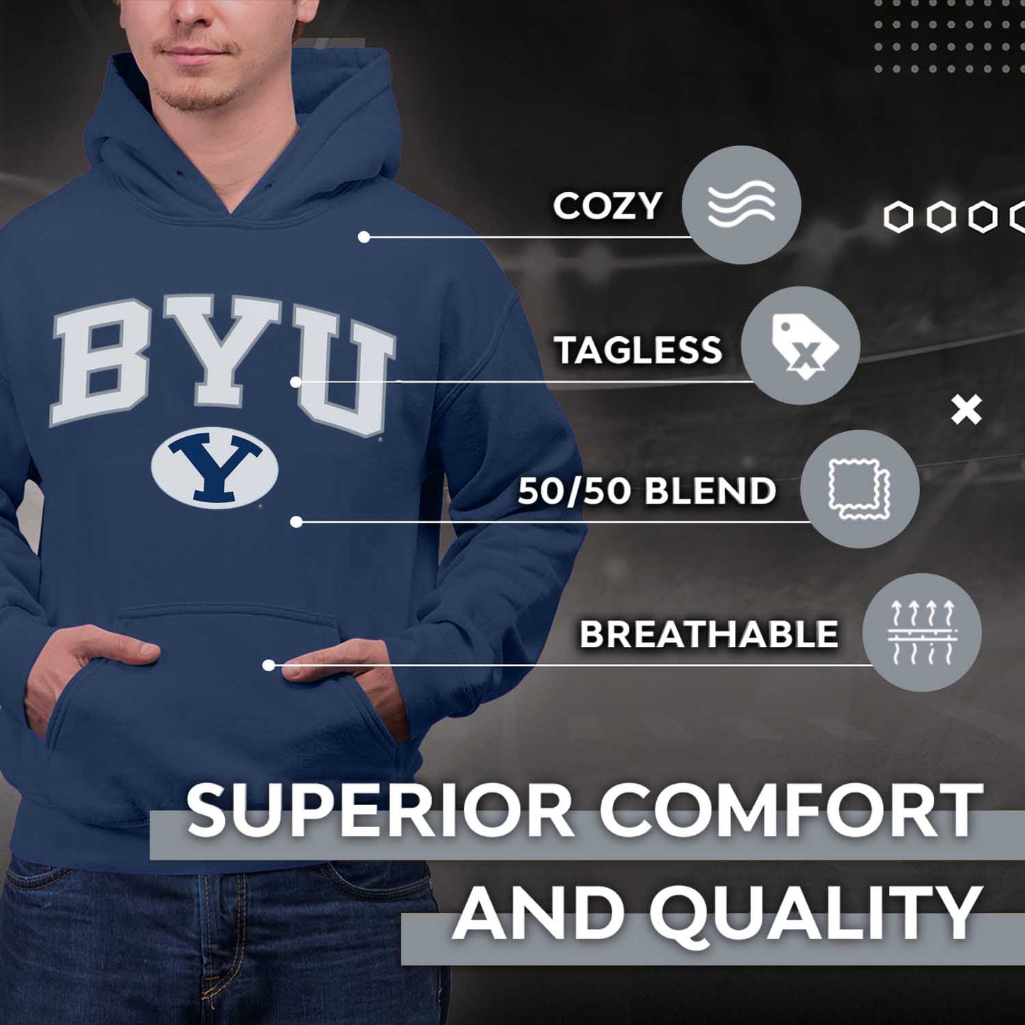 BYU Cougars NCAA Adult Tackle Twill Hooded Sweatshirt - Navy