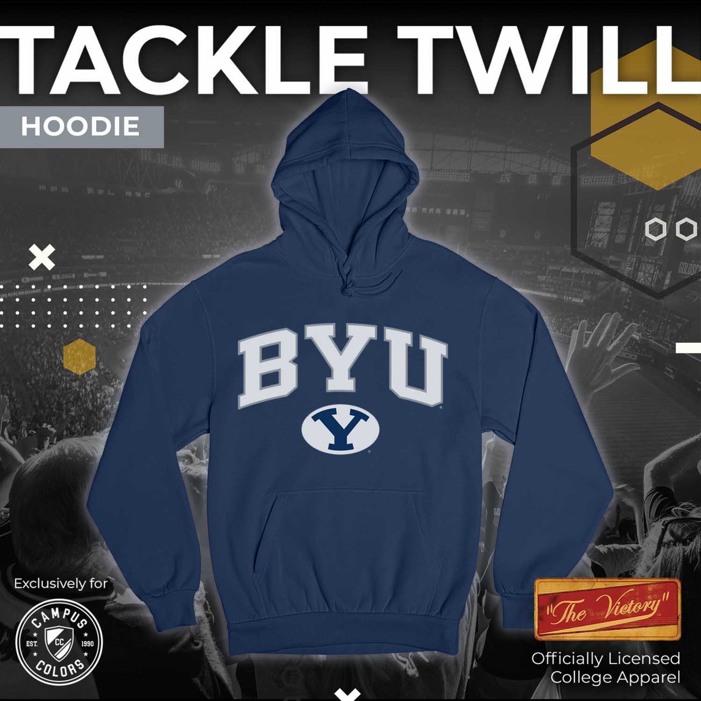 BYU Cougars NCAA Adult Tackle Twill Hooded Sweatshirt - Navy
