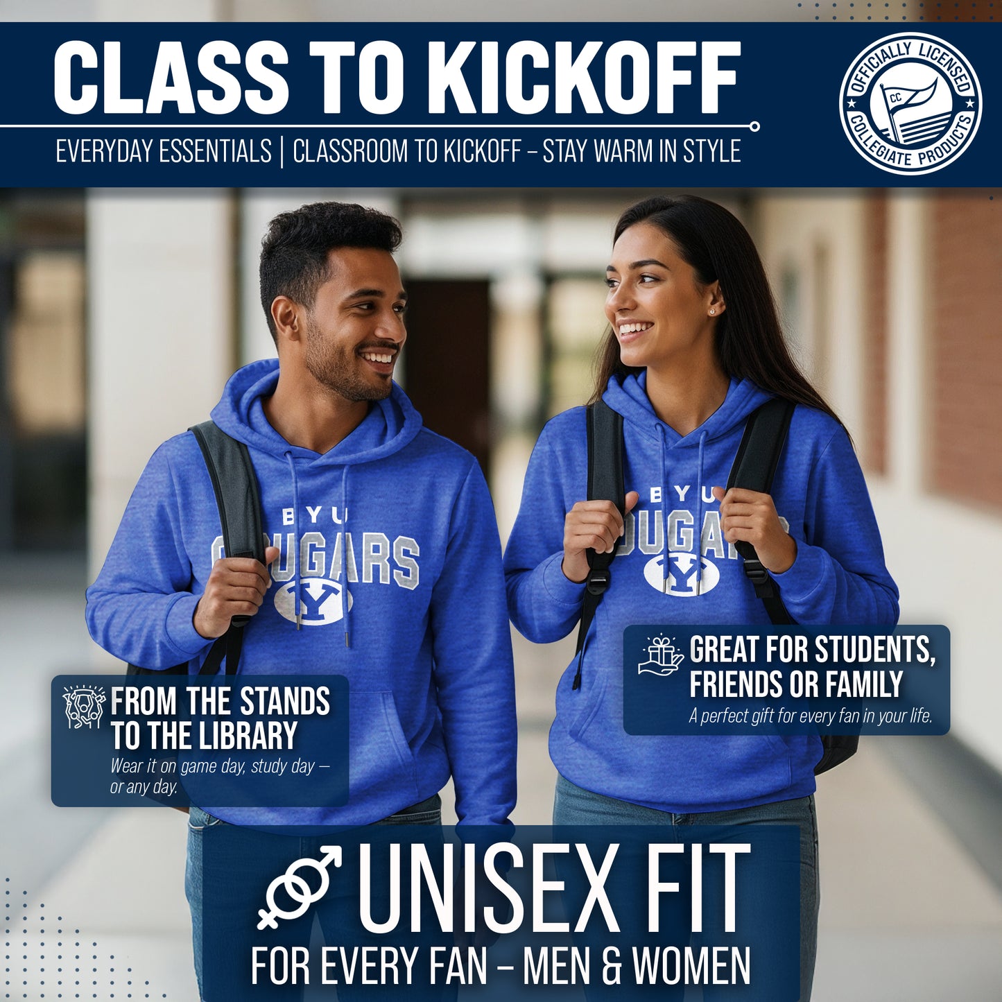 BYU Cougars  Hoodie Heathered Fleece Sweatshirt - Royal Heather
