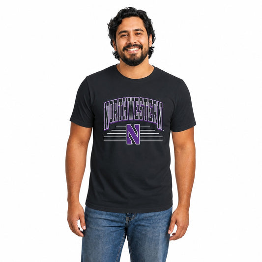 Northwestern Wildcats  Overtime Classics Unisex Cotton T-Shirt Short Sleeve - Black