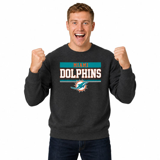 Miami Dolphins  NFL Team Block Crewneck Fleece Sweatshirt - Charcoal