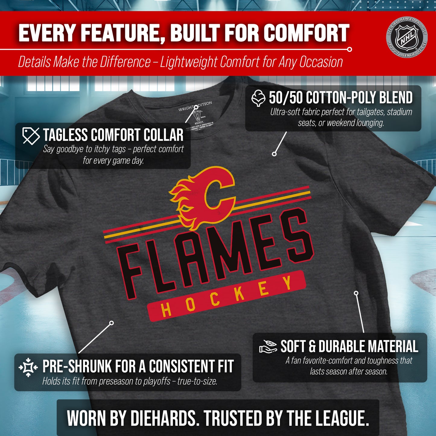 Calgary Flames Adult NHL Heather Charcoal True Fan Hockey T-Shirt - Charcoal