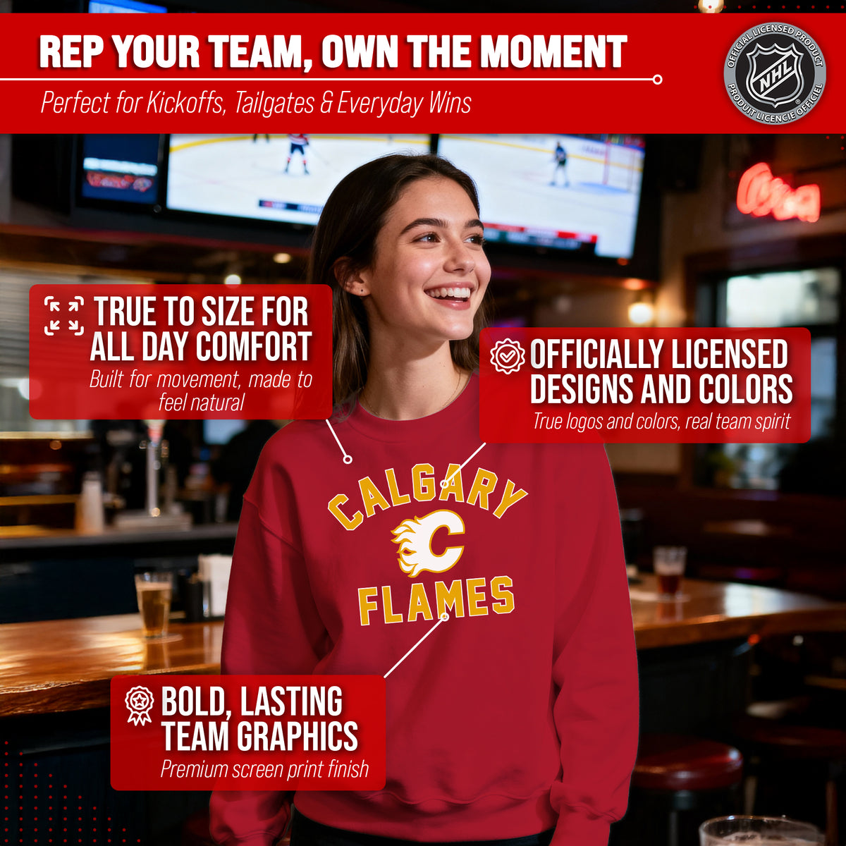 NFL Gameday Crewneck Sweatshirt, Cotton Fleece Pullover Men Women