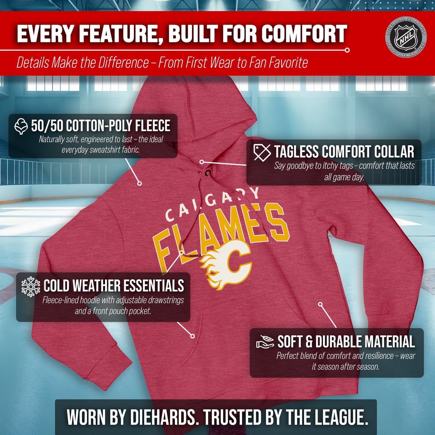 Calgary Flames NHL Adult Unisex Powerplay Hooded Sweatshirt - Red