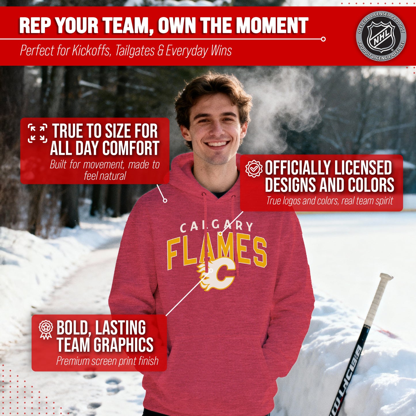 Calgary Flames NHL Adult Unisex Powerplay Hooded Sweatshirt - Red