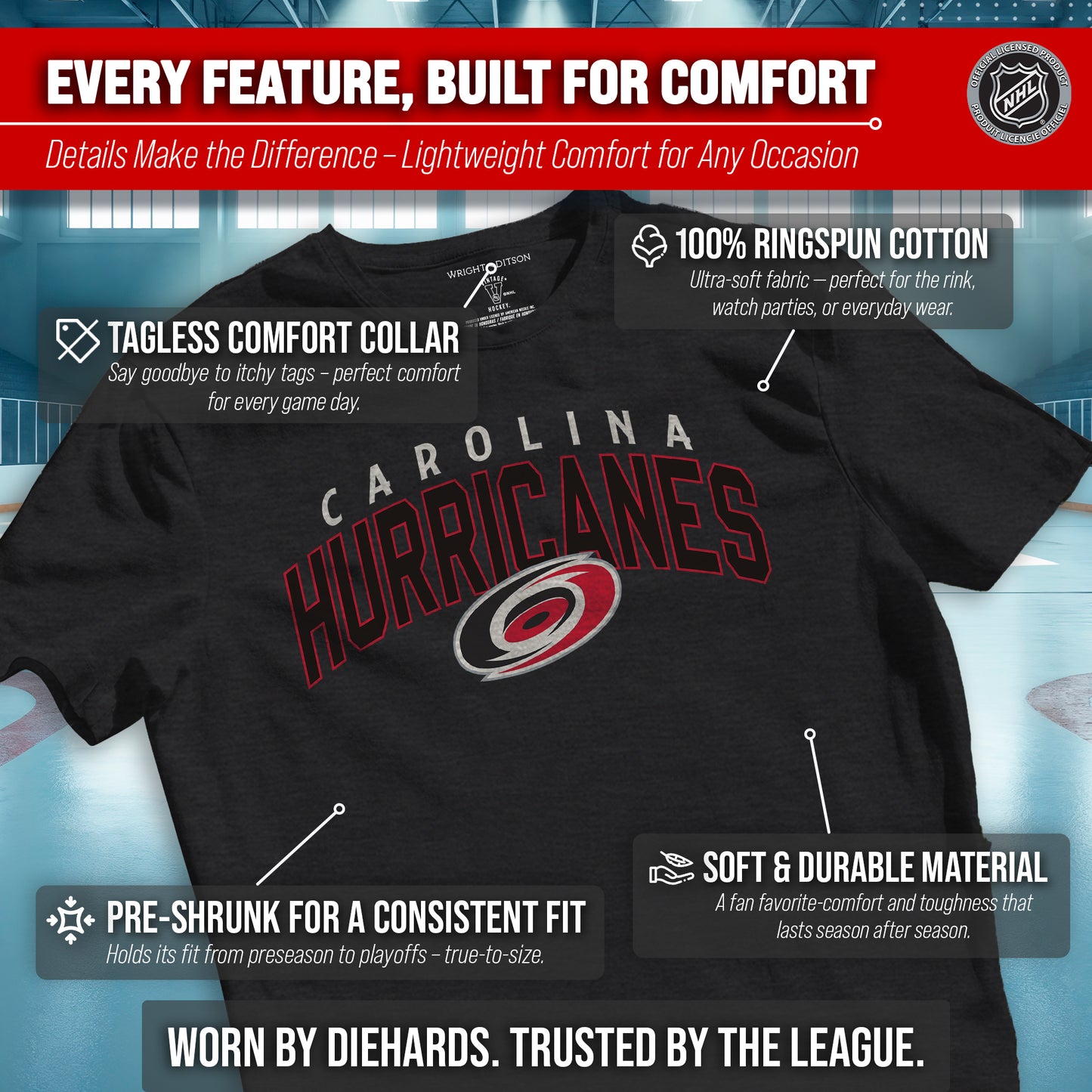 Carolina Hurricanes NHL Adult Powerplay Heathered Unisex T-Shirt - Black Heather
