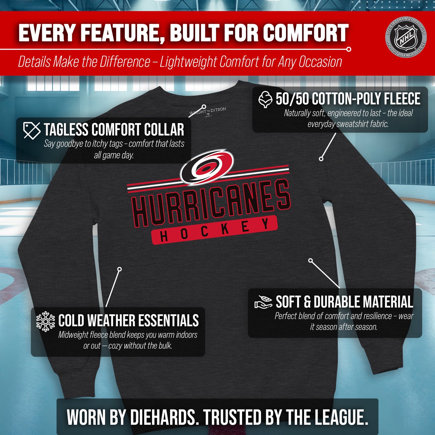 Carolina Hurricanes NHL Charcoal True Fan Crewneck Sweatshirt - Charcoal