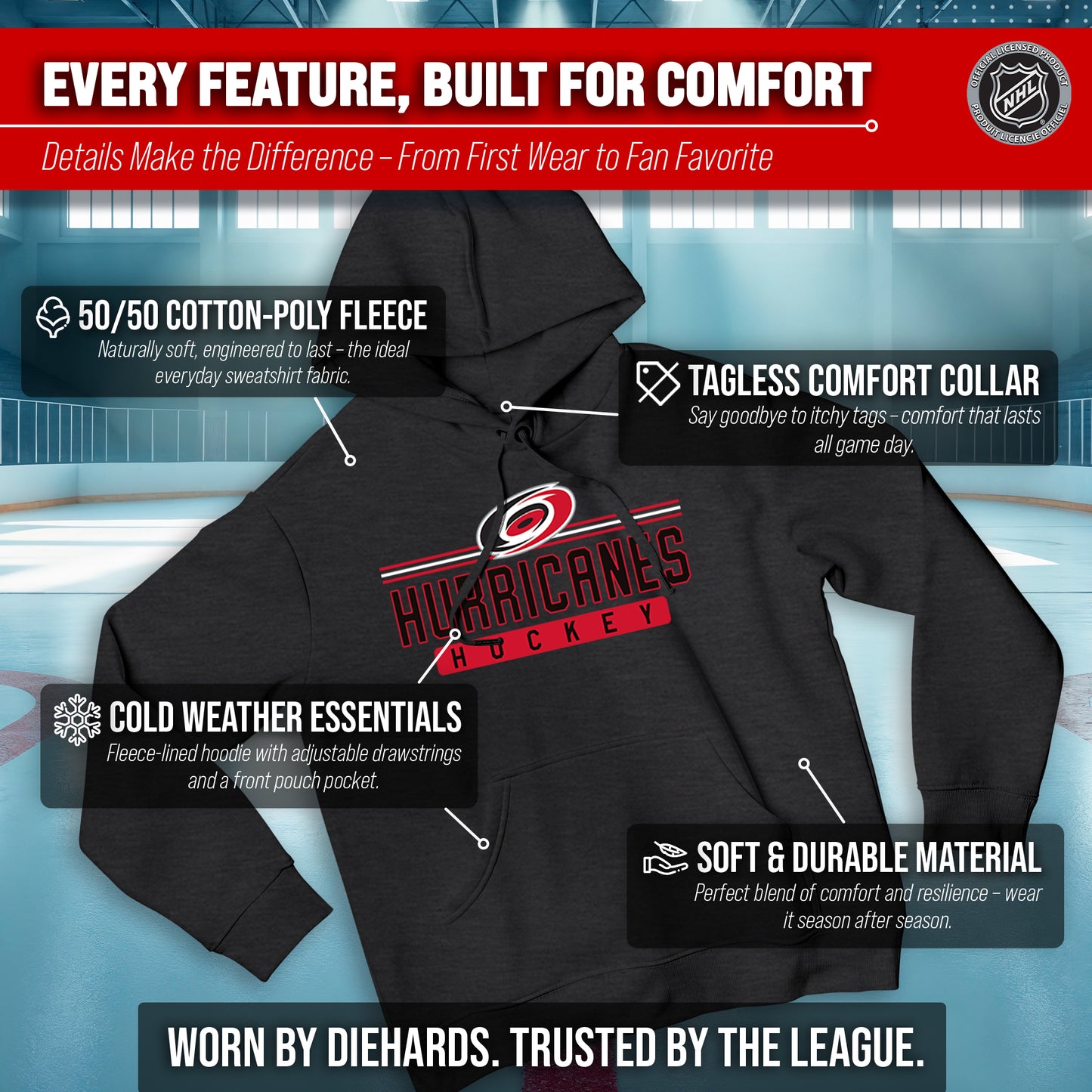 Carolina Hurricanes NHL Adult Heather Charcoal True Fan Hooded Sweatshirt Unisex - Charcoal