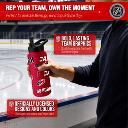 Carolina Hurricanes NHL Hockey 34oz Stainless Steel Vacuum Insulated Game Day Water Bottle with Flip Straw Lid and Handle - Red