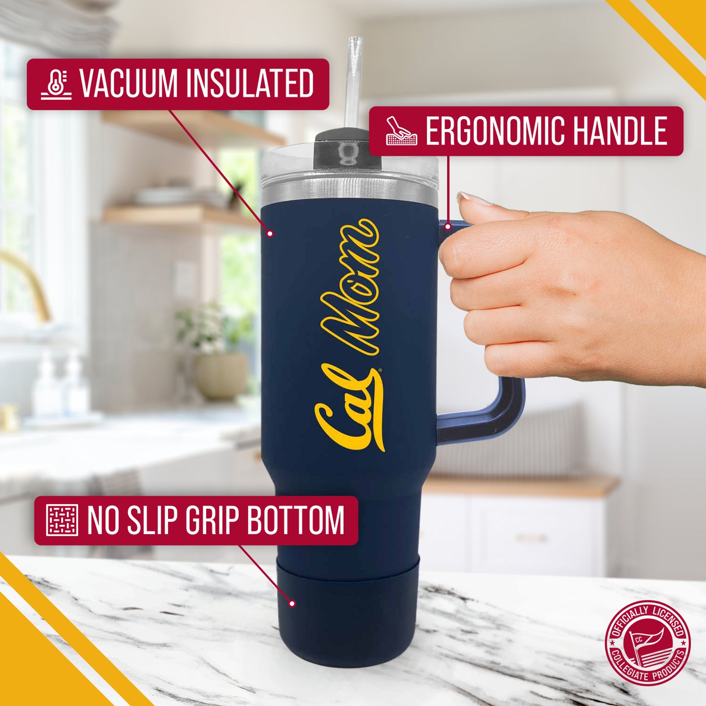 Cal Golden Bears Collegiate 40oz Stainless Steel Travel Tumbler with Handle for Mom - Navy