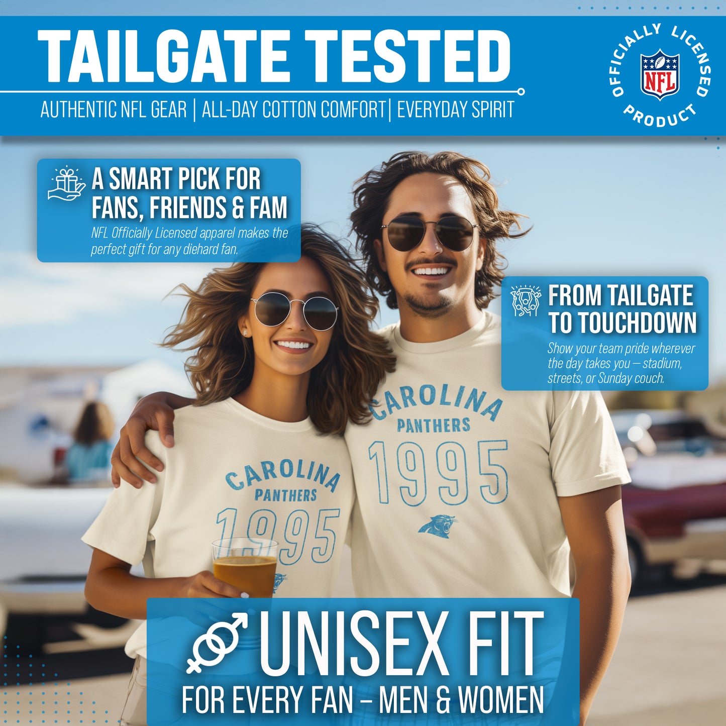 Carolina Panthers NFL Adult Big Date Tag-Less T-Shirt - Natural