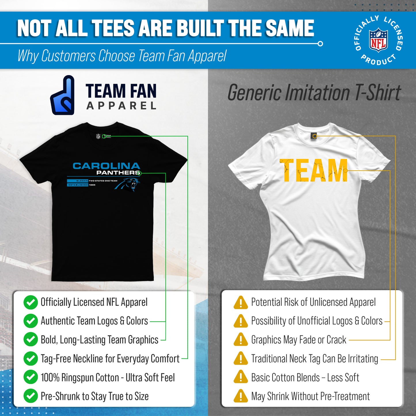 Carolina Panthers Adult NFL Speed Stat Sheet T-Shirt - Black