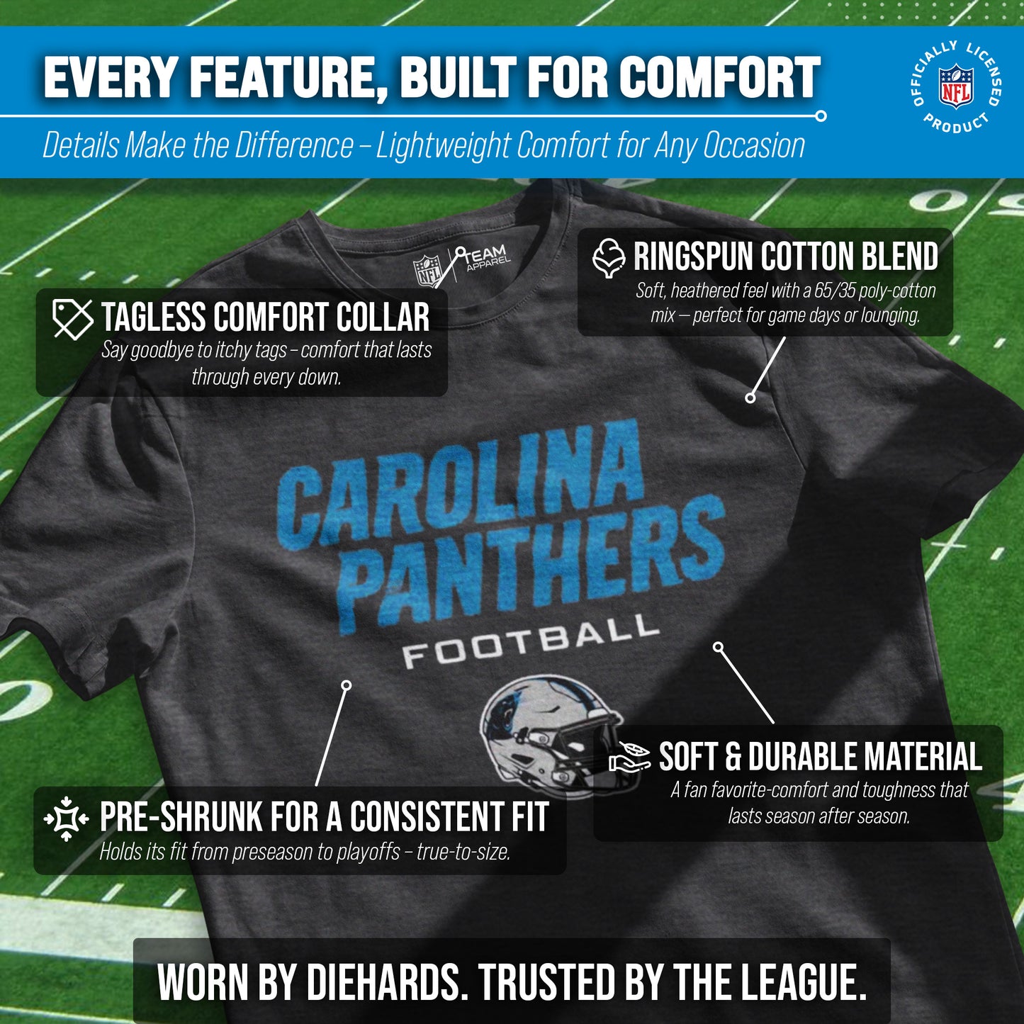Carolina Panthers NFL Adult Football Helmet Tagless T-Shirt - Charcoal