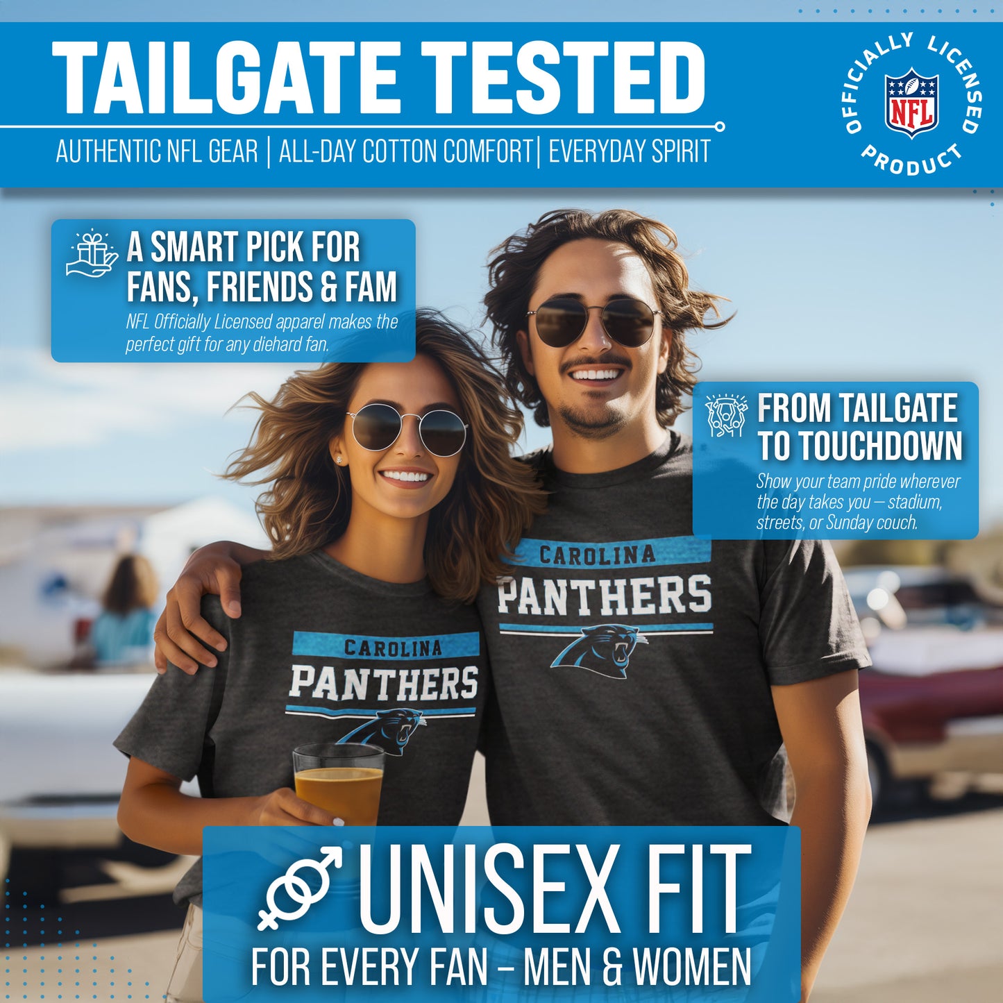 Carolina Panthers NFL Adult Team Block Tagless T-Shirt - Charcoal