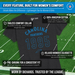 Carolina Panthers NFL Womens Big Date Tag-Less T-Shirt - Black