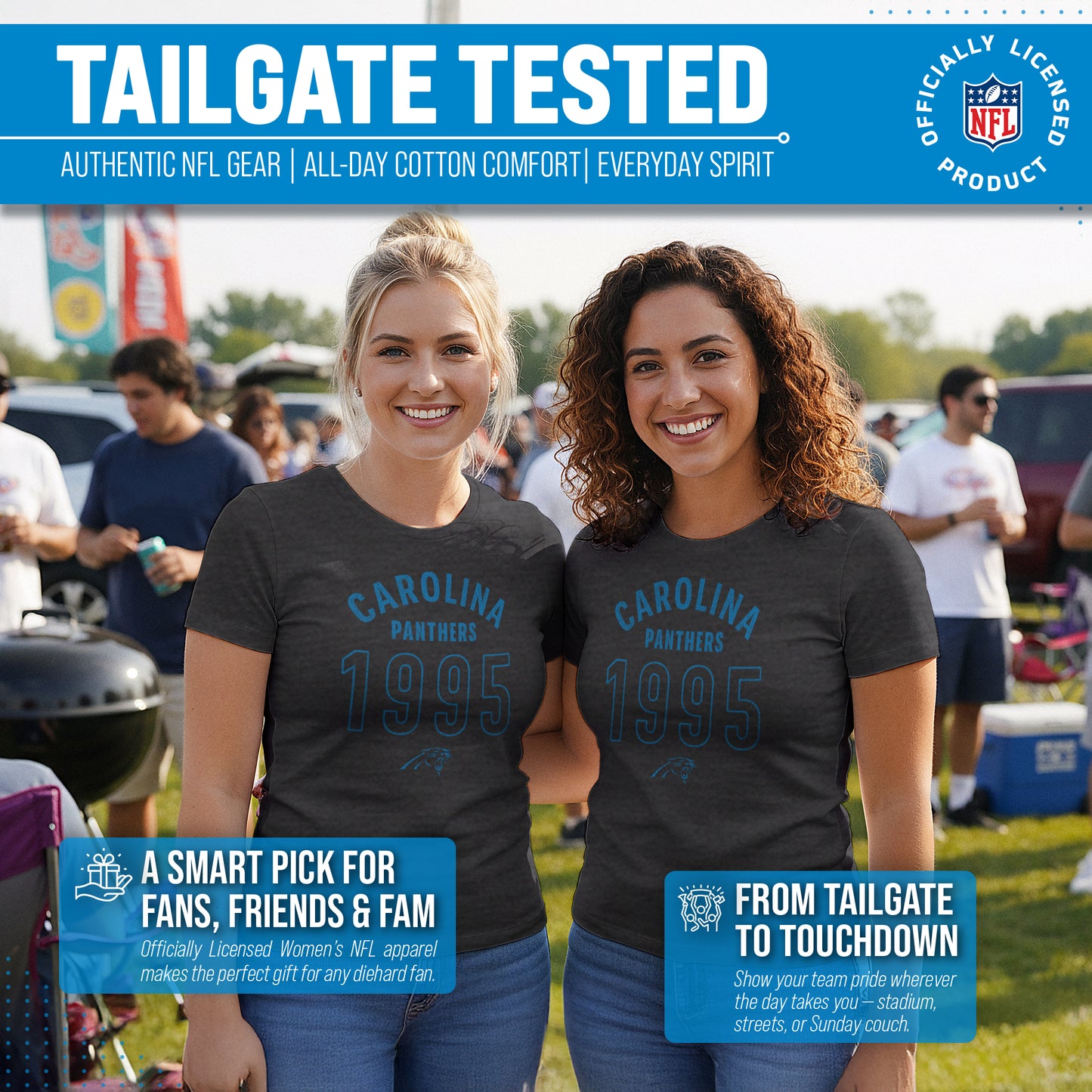 Carolina Panthers NFL Womens Big Date Tag-Less T-Shirt - Black