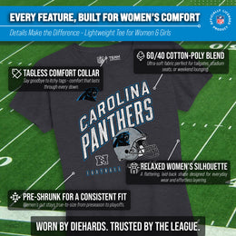 Carolina Panthers NFL Womens Distressed Helmet Tag-Less Soft T-Shirt - Heather Charcoal