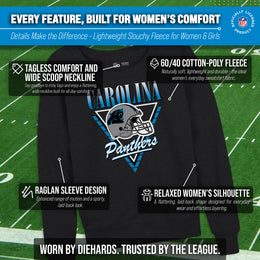 Carolina Panthers NFL Womens Retro Triangle French Terry Slouchy Top- Raglan Sleeves - Heather Charcoal