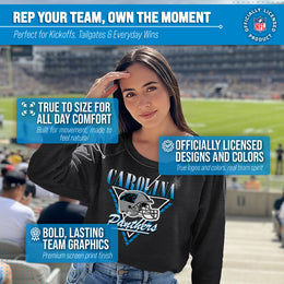 Carolina Panthers NFL Womens Retro Triangle French Terry Slouchy Top- Raglan Sleeves - Heather Charcoal