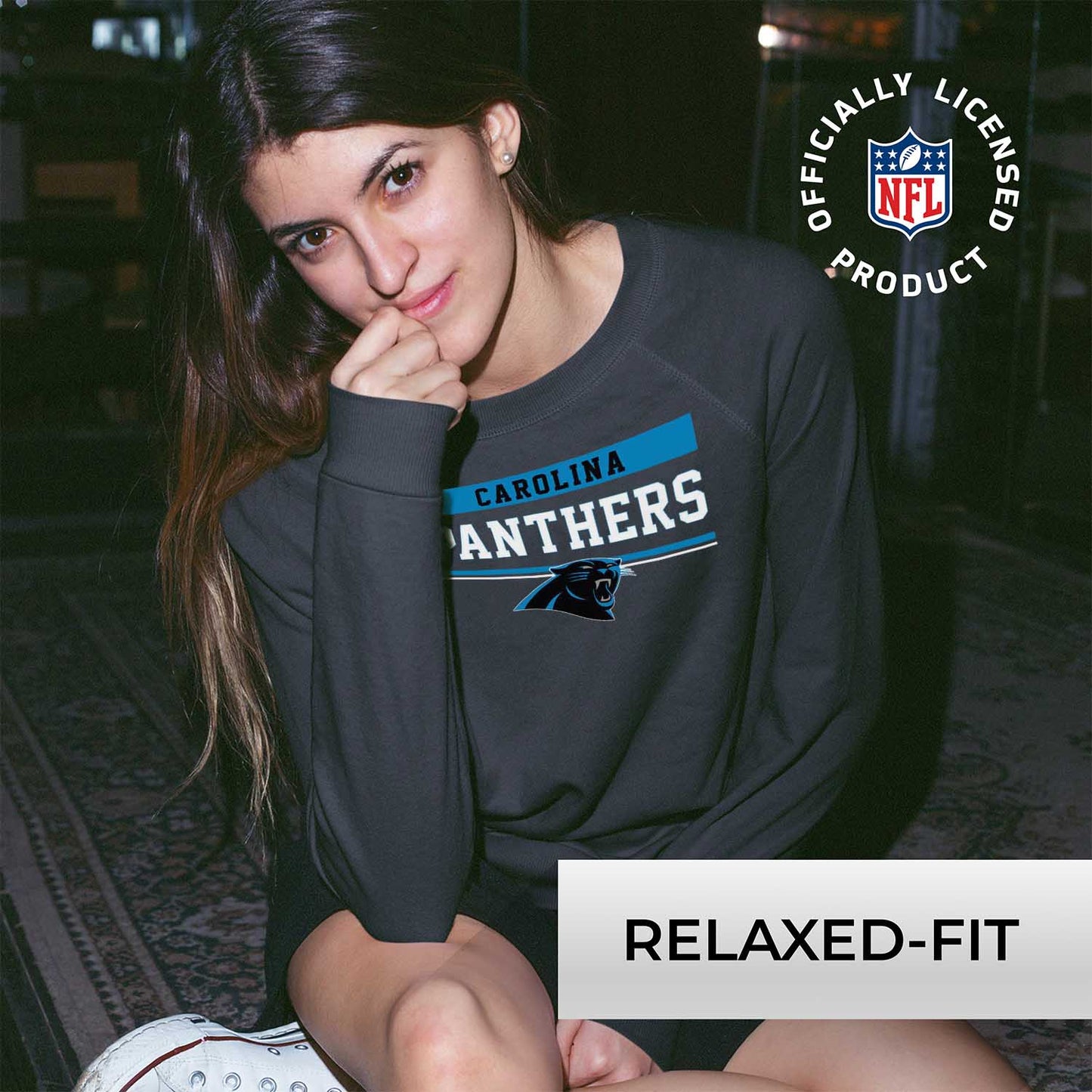 Carolina Panthers NFL Womens Team Block French Terry Slouchy Top - Charcoal
