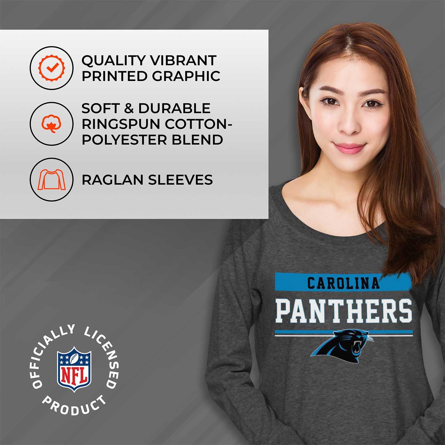 Carolina Panthers NFL Womens Team Block French Terry Slouchy Top - Charcoal