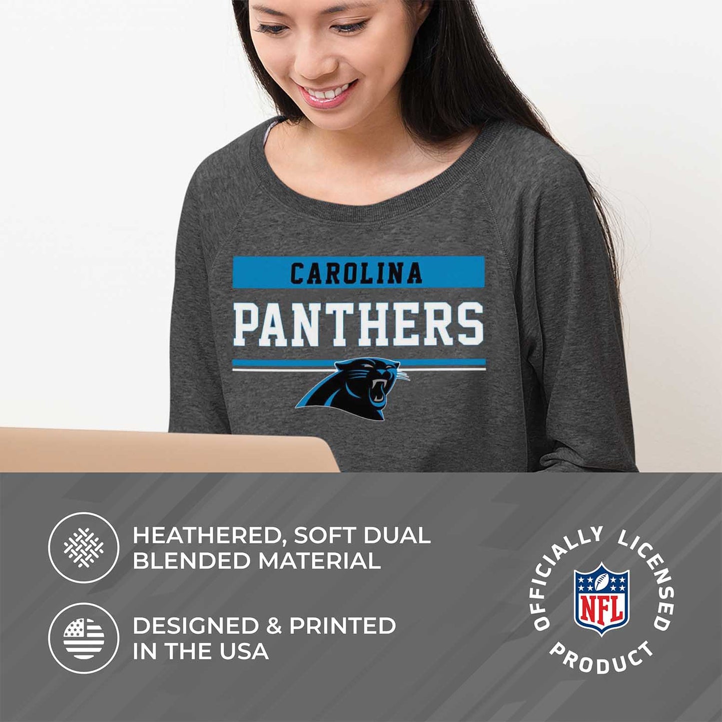 Carolina Panthers NFL Womens Team Block French Terry Slouchy Top - Charcoal