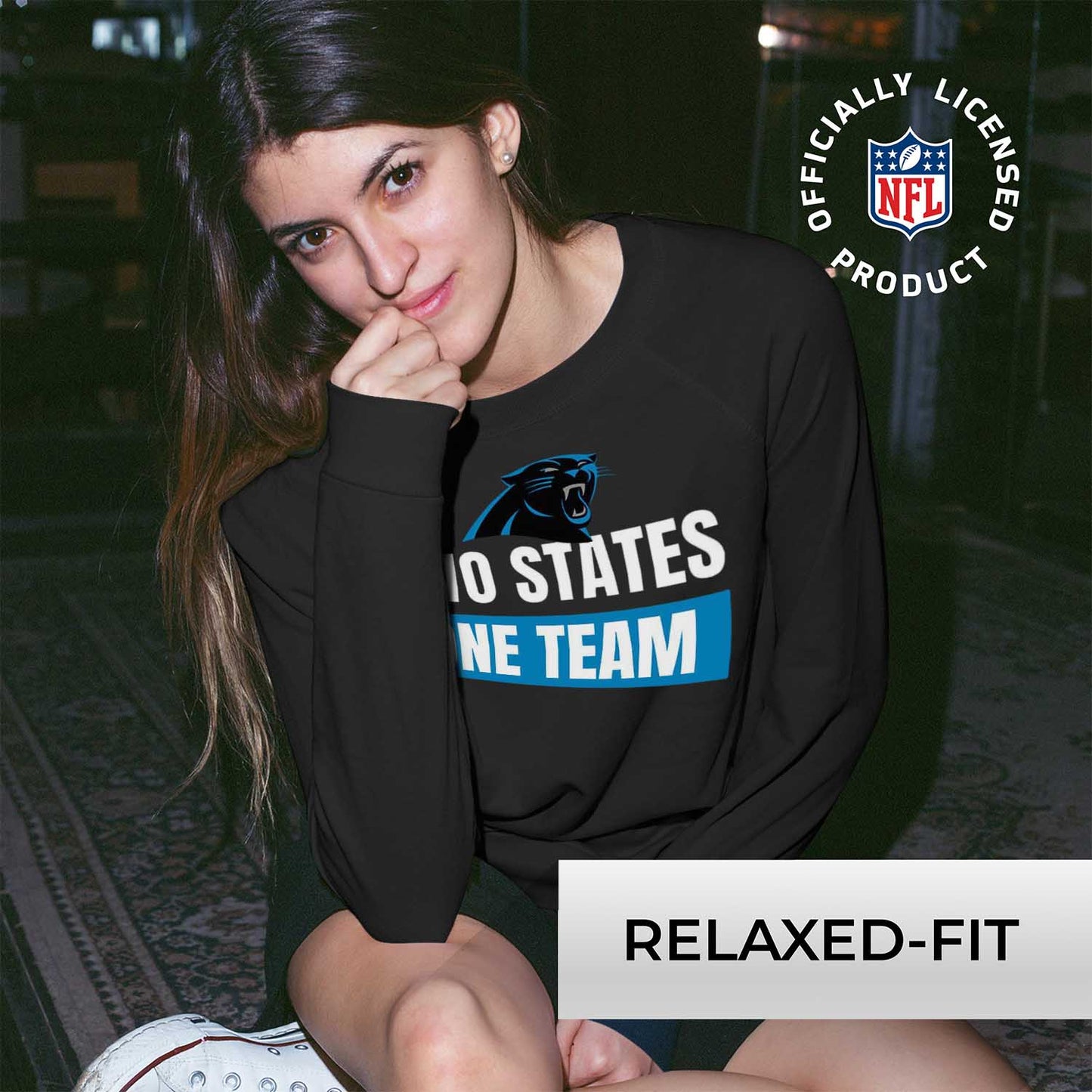 Carolina Panthers NFL Womens Team Slogan Crew Neck - Black