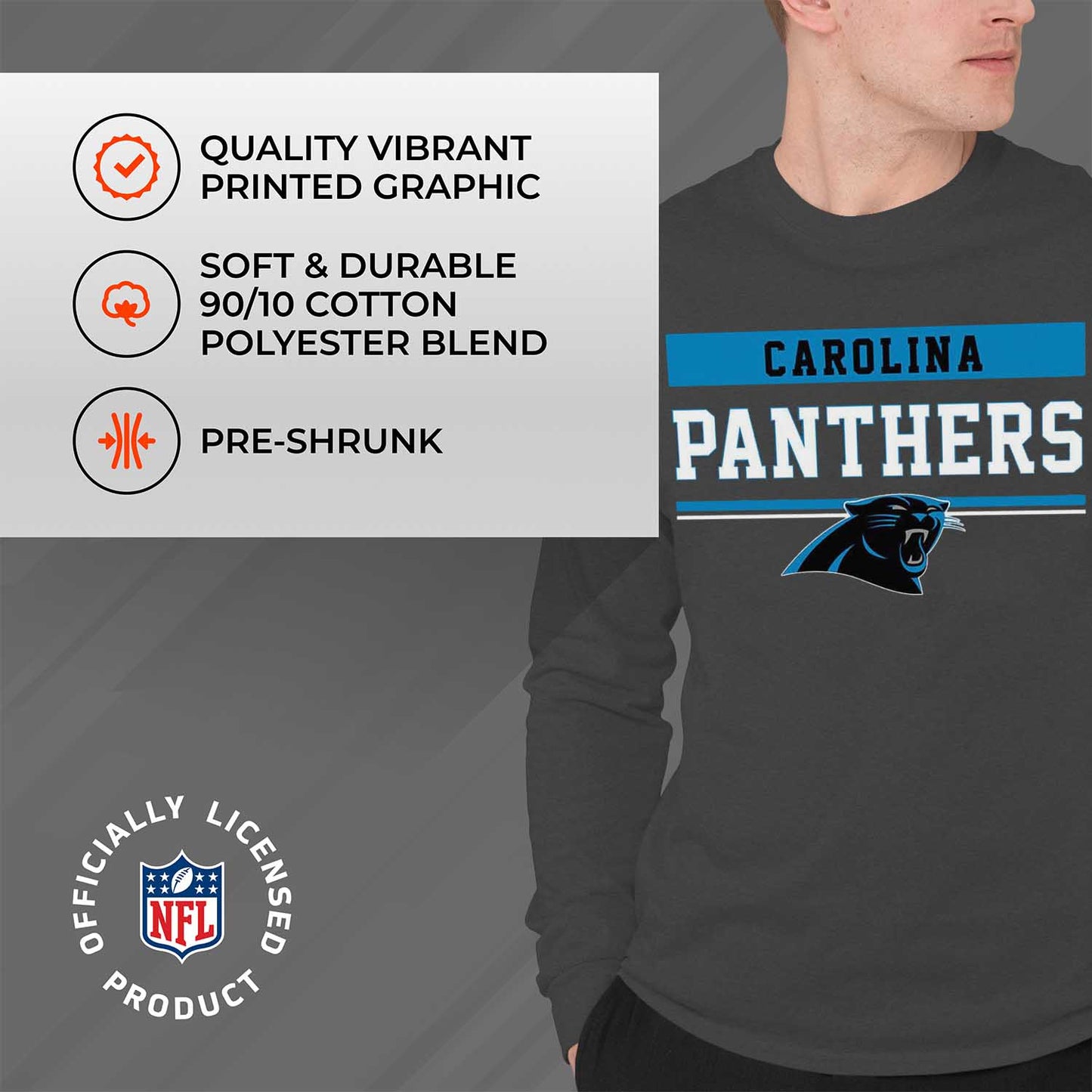 Carolina Panthers NFL Adult Charcoal Long Sleeve T Shirt - Charcoal