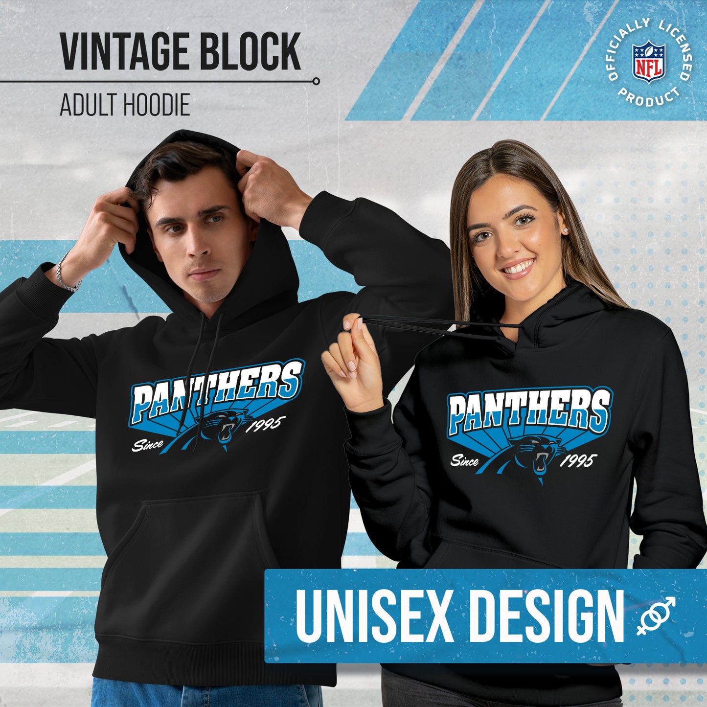 Carolina Panthers NFL Adult Unisex Vintage Block Ultra Soft Fleece Hooded Sweatshirt - Black