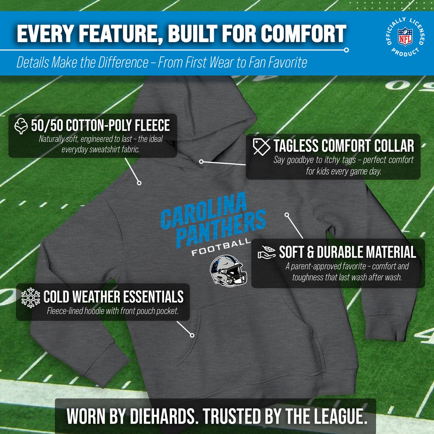Carolina Panthers NFL Youth Football Helmet Hood - Charcoal