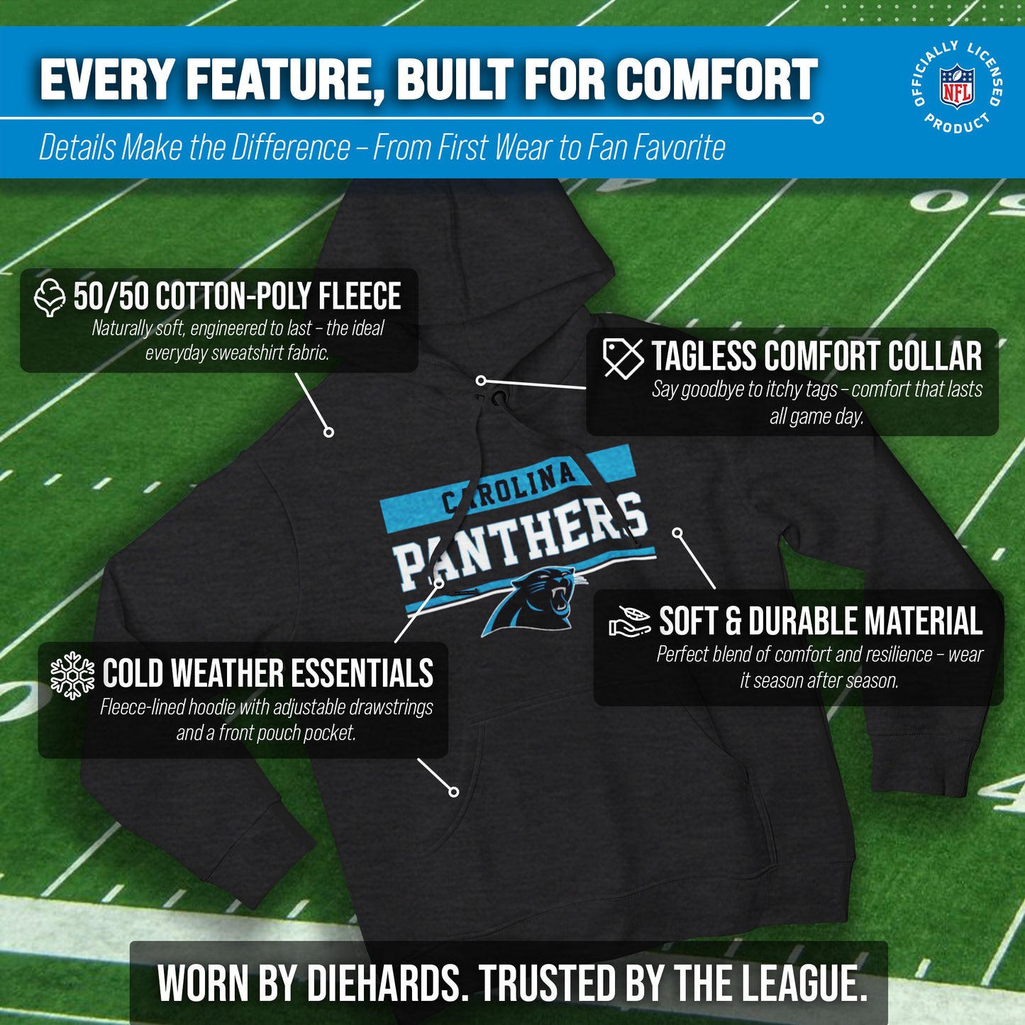 Carolina Panthers NFL Adult Gameday Charcoal Hooded Sweatshirt - Charcoal