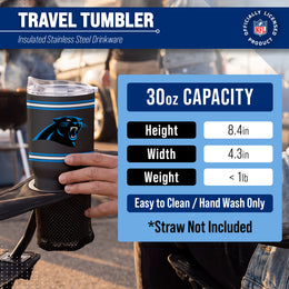 Carolina Panthers  30 oz Stripe Powder Coat Tumbler | NFL Stainless - Black