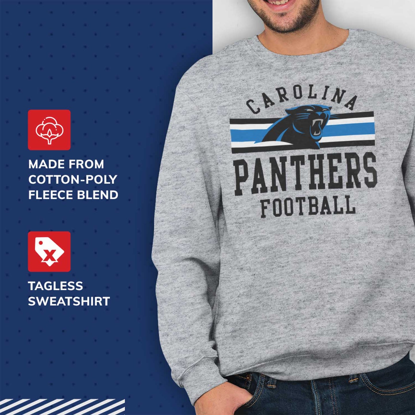 Carolina Panthers NFL Team Stripe Crew Sweatshirt - Sport Gray