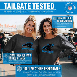 Carolina Panthers NFL Womens Ultimate Fan French Terry Slouchy Top- Raglan Sleeves - Charcoal