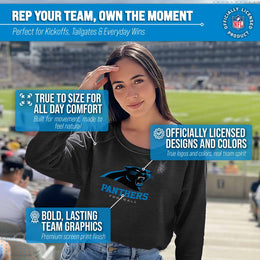 Carolina Panthers NFL Womens Ultimate Fan French Terry Slouchy Top- Raglan Sleeves - Charcoal