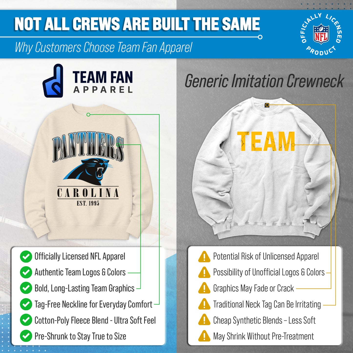 Carolina Panthers Womens NFL Starstruck Crewneck Pullover - Cream