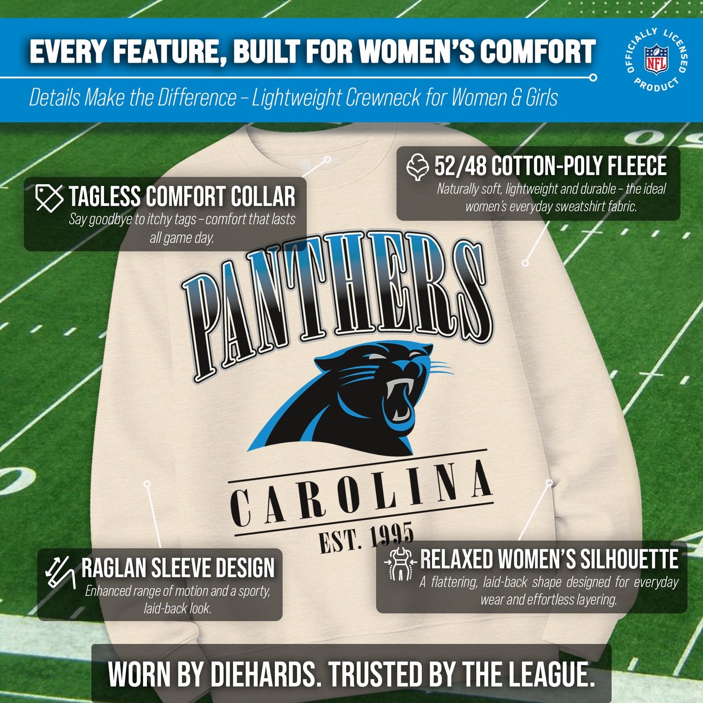Carolina Panthers Womens NFL Starstruck Crewneck Pullover - Cream
